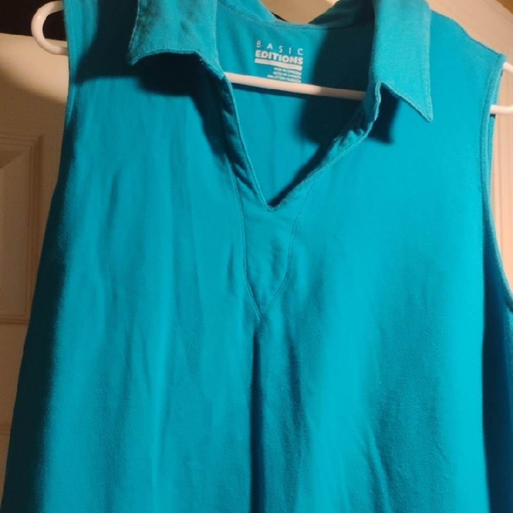Basic Editions Women's Turquoise Sleeveless Tank